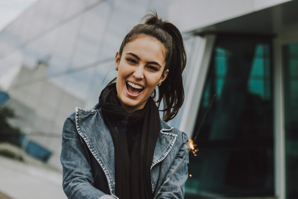 woman smiling outside