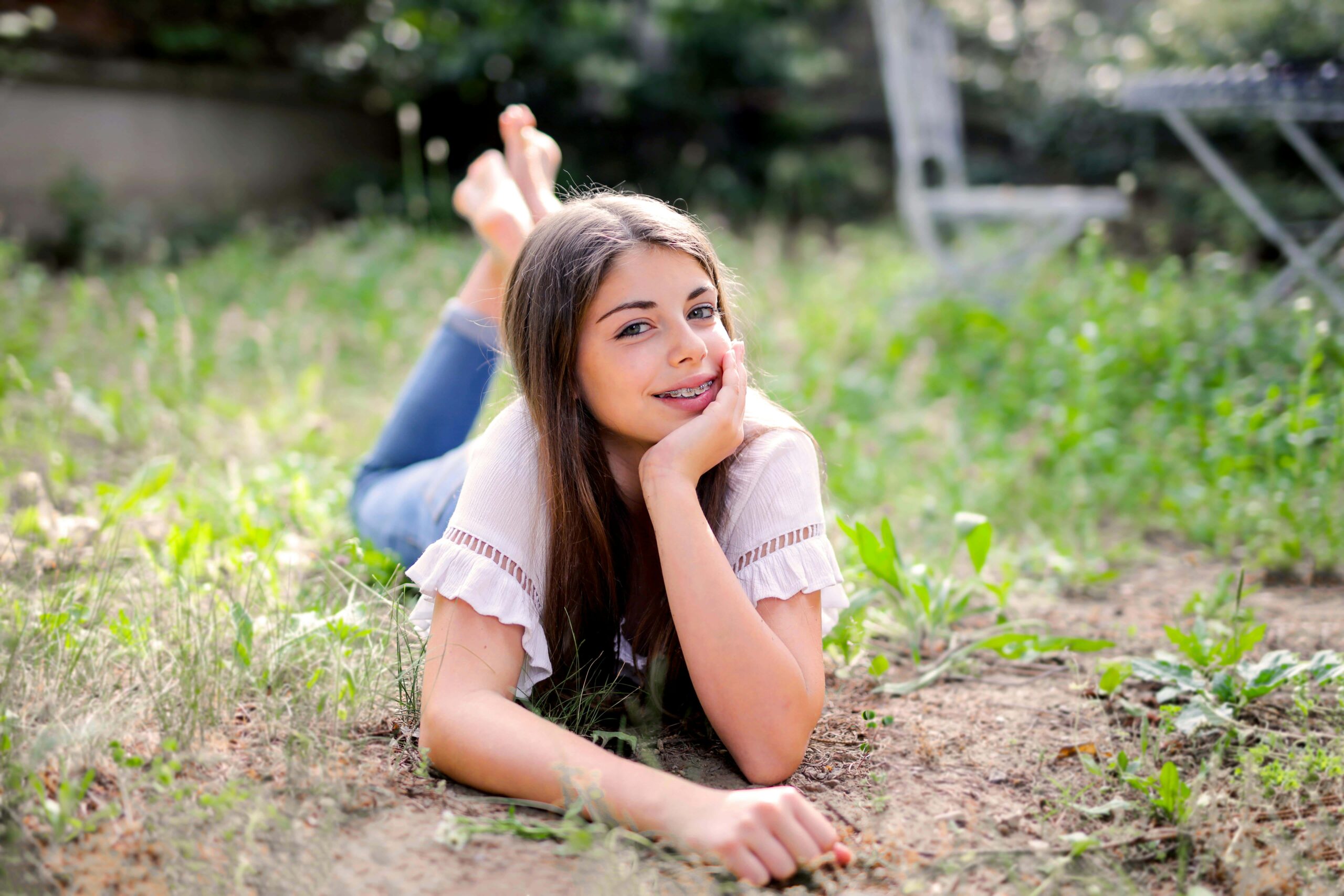 girl with braces outside